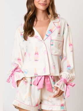 Peach Love California Champagne Print Pajama Set